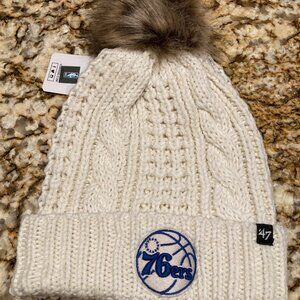 Women's '47 Philadelphia 76ers Meeko Cuffed Knit Hat w/Pom- Off White New w/tag